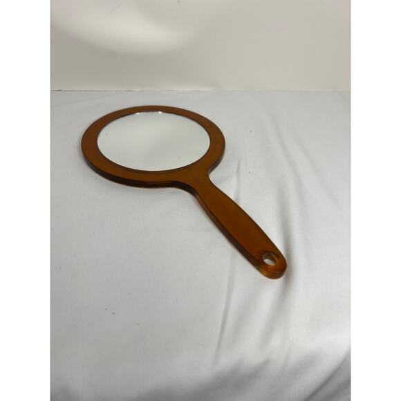 Vintage Amber Handheld Mirror 9x6 Lucite Vanity Dresser MCM Retro - Picture 2 of 4